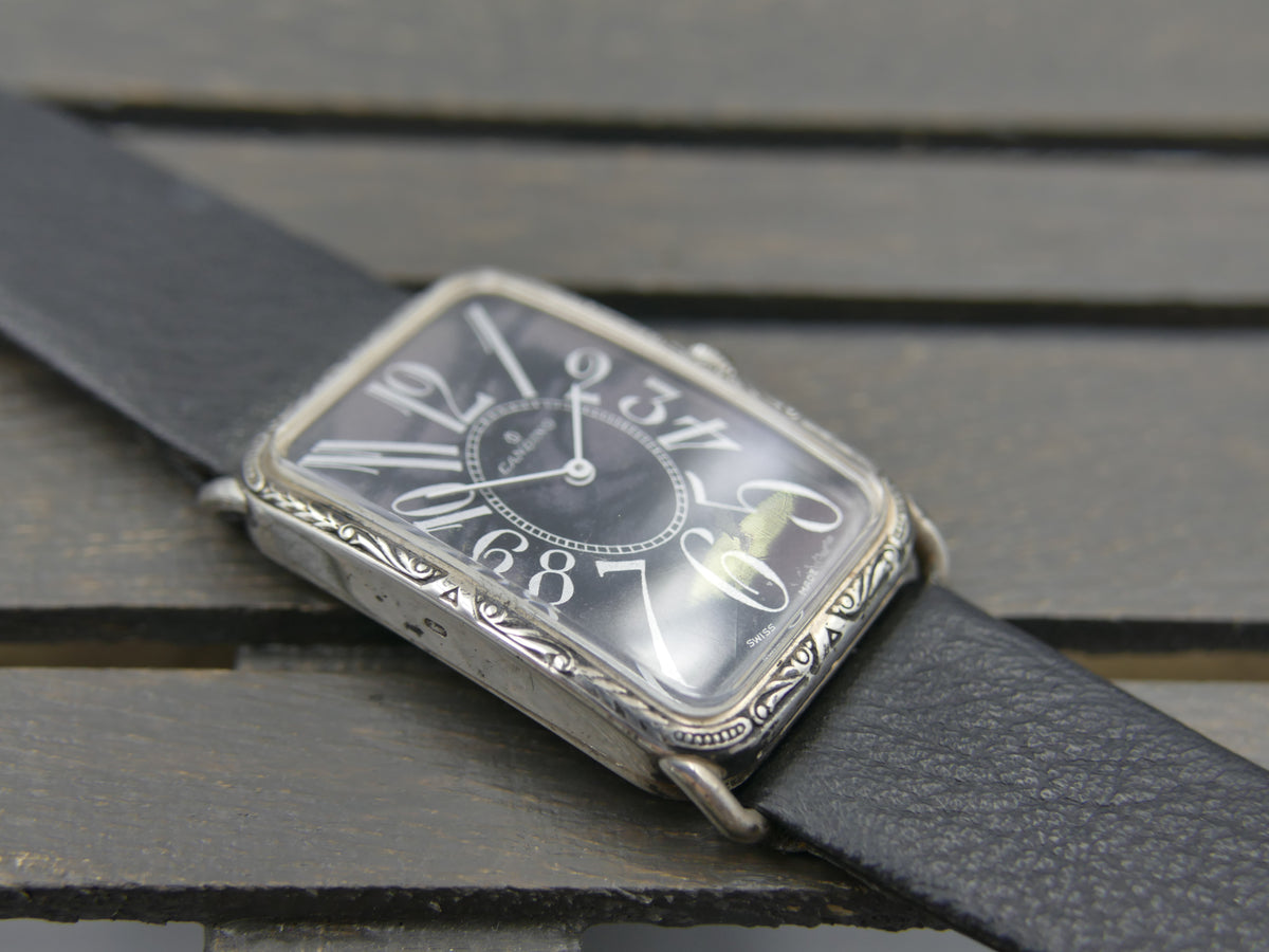 90s vintage watch mens Candino Sterling Silver 925 hand Wind Cal. Peseux ST P 89-21 NOS Franck Muller Style