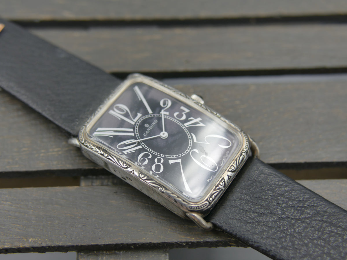 90s vintage watch mens Candino Sterling Silver 925 hand Wind Cal. Peseux ST P 89-21 NOS Franck Muller Style