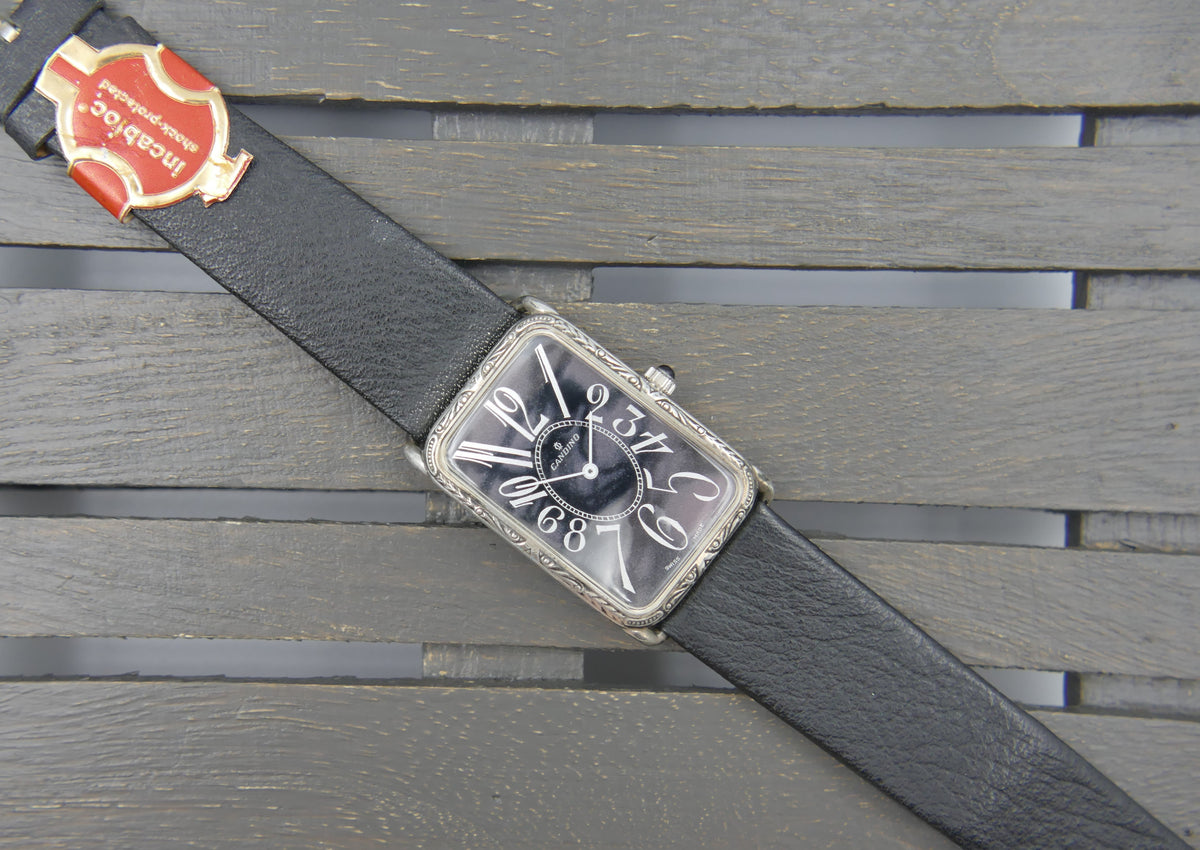 90s vintage watch mens Candino Sterling Silver 925 hand Wind Cal. Peseux ST P 89-21 NOS Franck Muller Style
