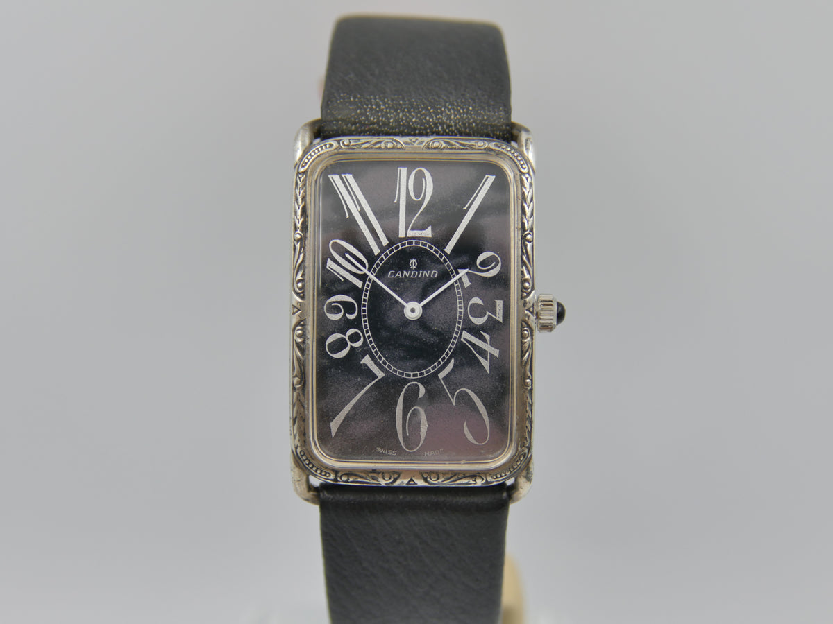 90s vintage watch mens Candino Sterling Silver 925 hand Wind Cal. Peseux ST P 89-21 NOS Franck Muller Style