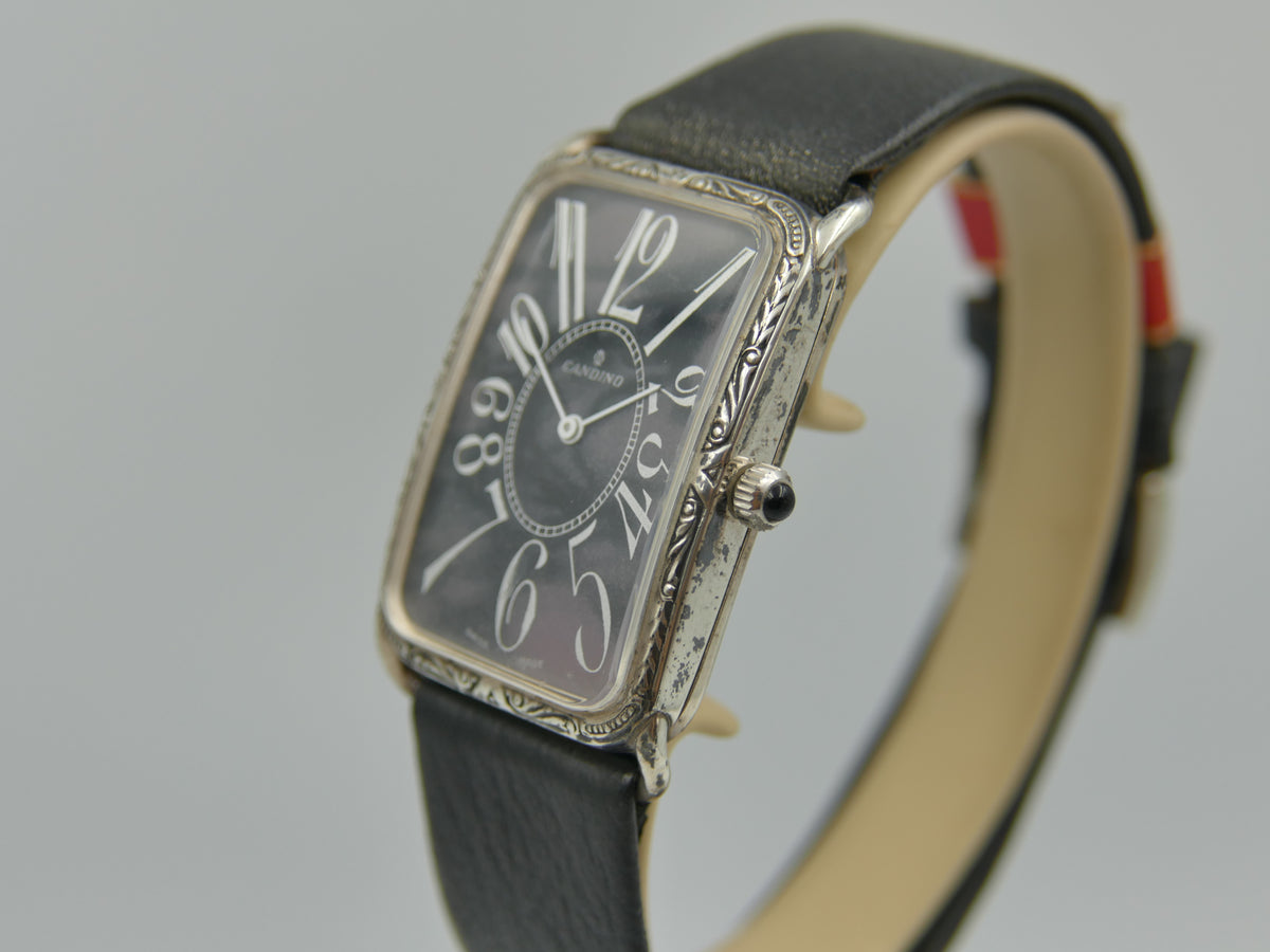 90s vintage watch mens Candino Sterling Silver 925 hand Wind Cal. Peseux ST P 89-21 NOS Franck Muller Style
