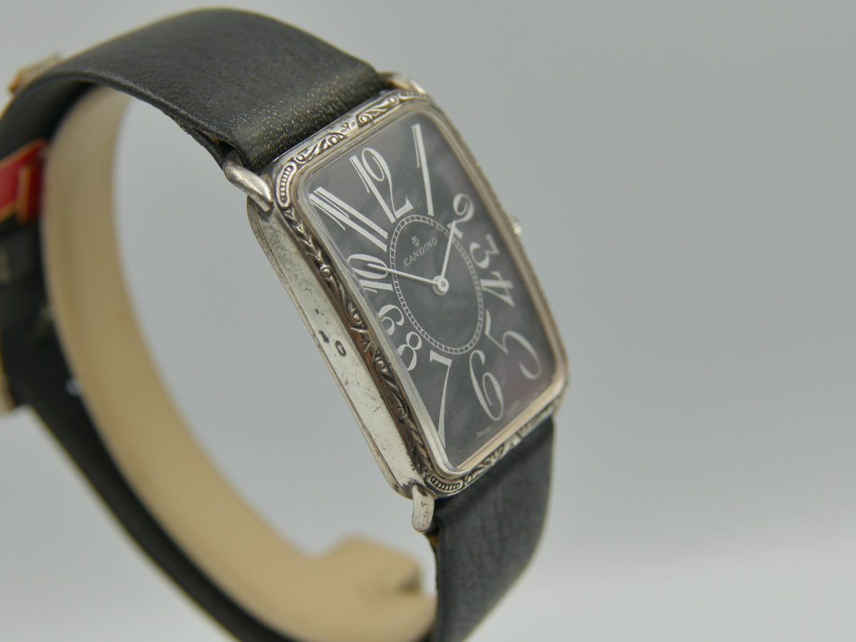 90s vintage watch mens Candino Sterling Silver 925 hand Wind Cal. Peseux ST P 89-21 NOS Franck Muller Style