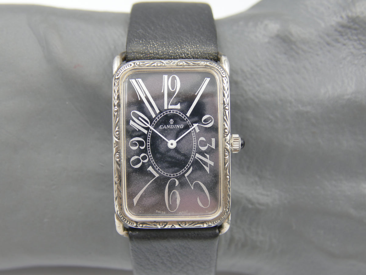 90s vintage watch mens Candino Sterling Silver 925 hand Wind Cal. Peseux ST P 89-21 NOS Franck Muller Style