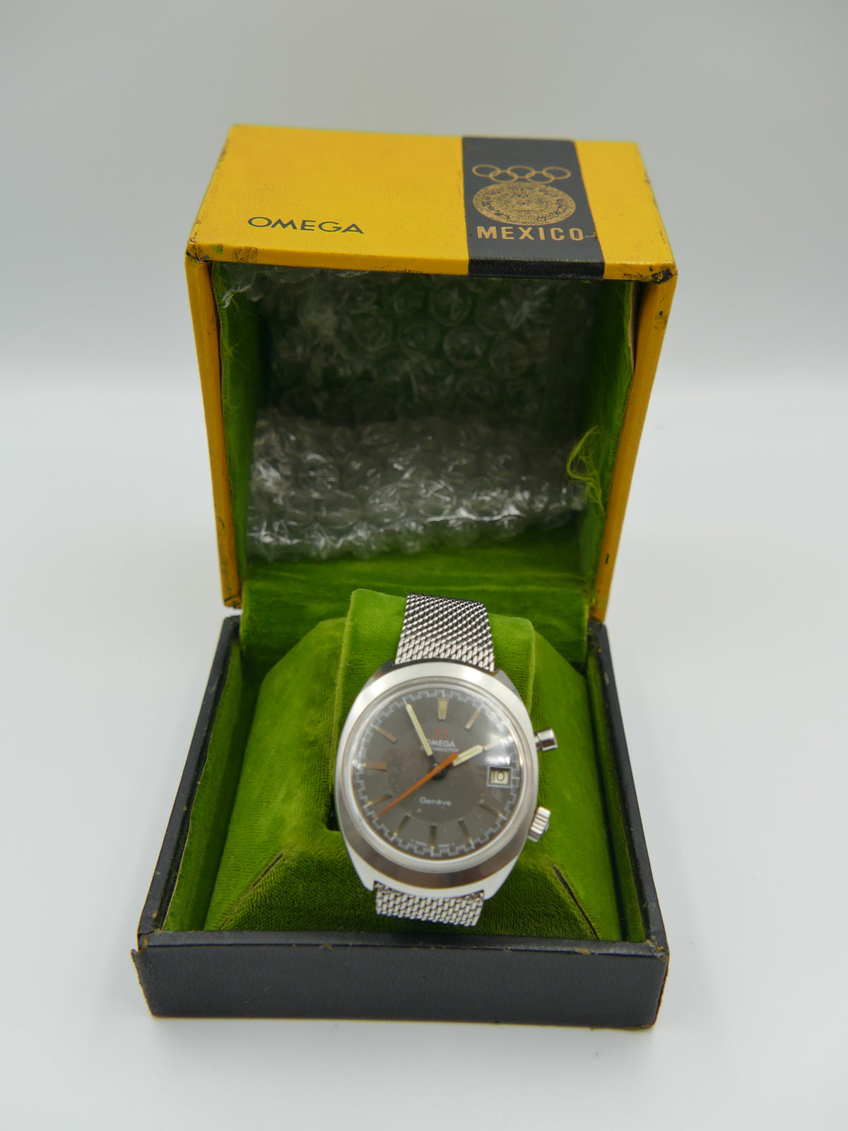 60s Vintage Mens Omega Geneve Chronostop Cal. 920 Ref. 146.009 / 146.010 W/ Olympic Box
