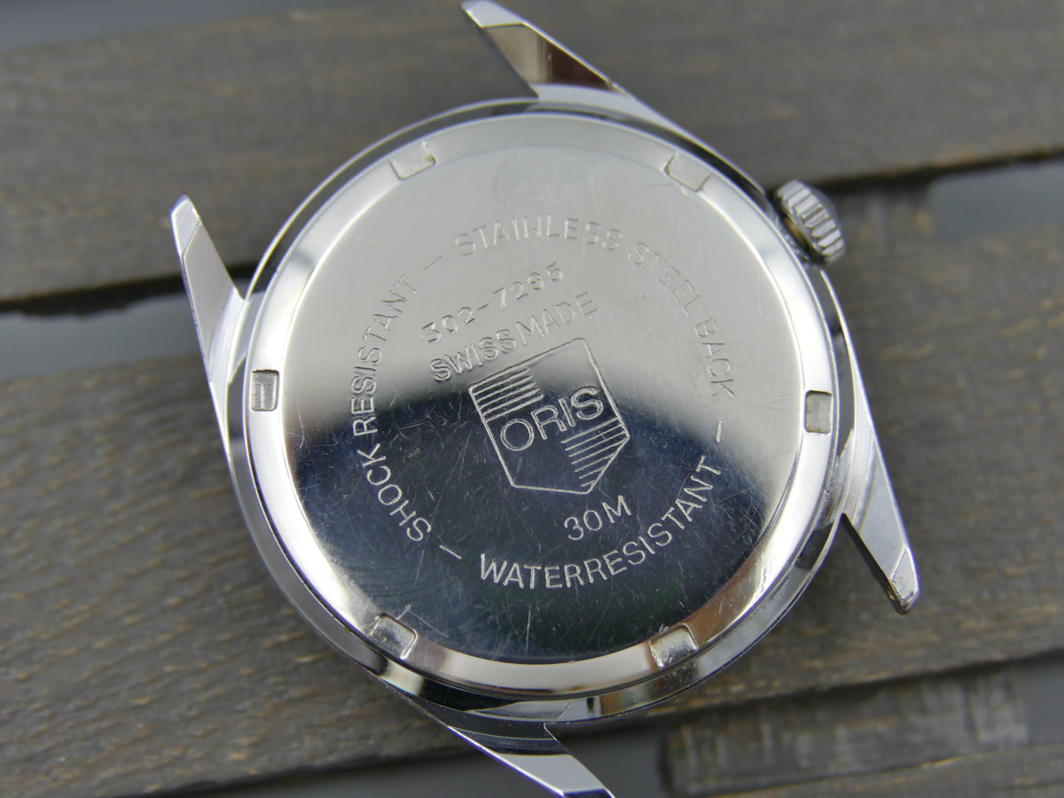 80s vintage watch mens ORIS POINTER DATE 302-7295 SWISS military hand wind eta w/box