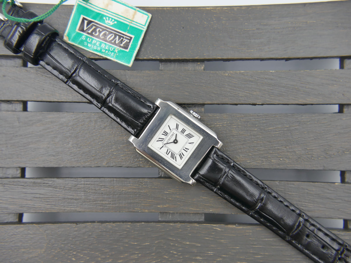 70s vintage watch mens NOS Viscont Tank Manual Wind FHF 36