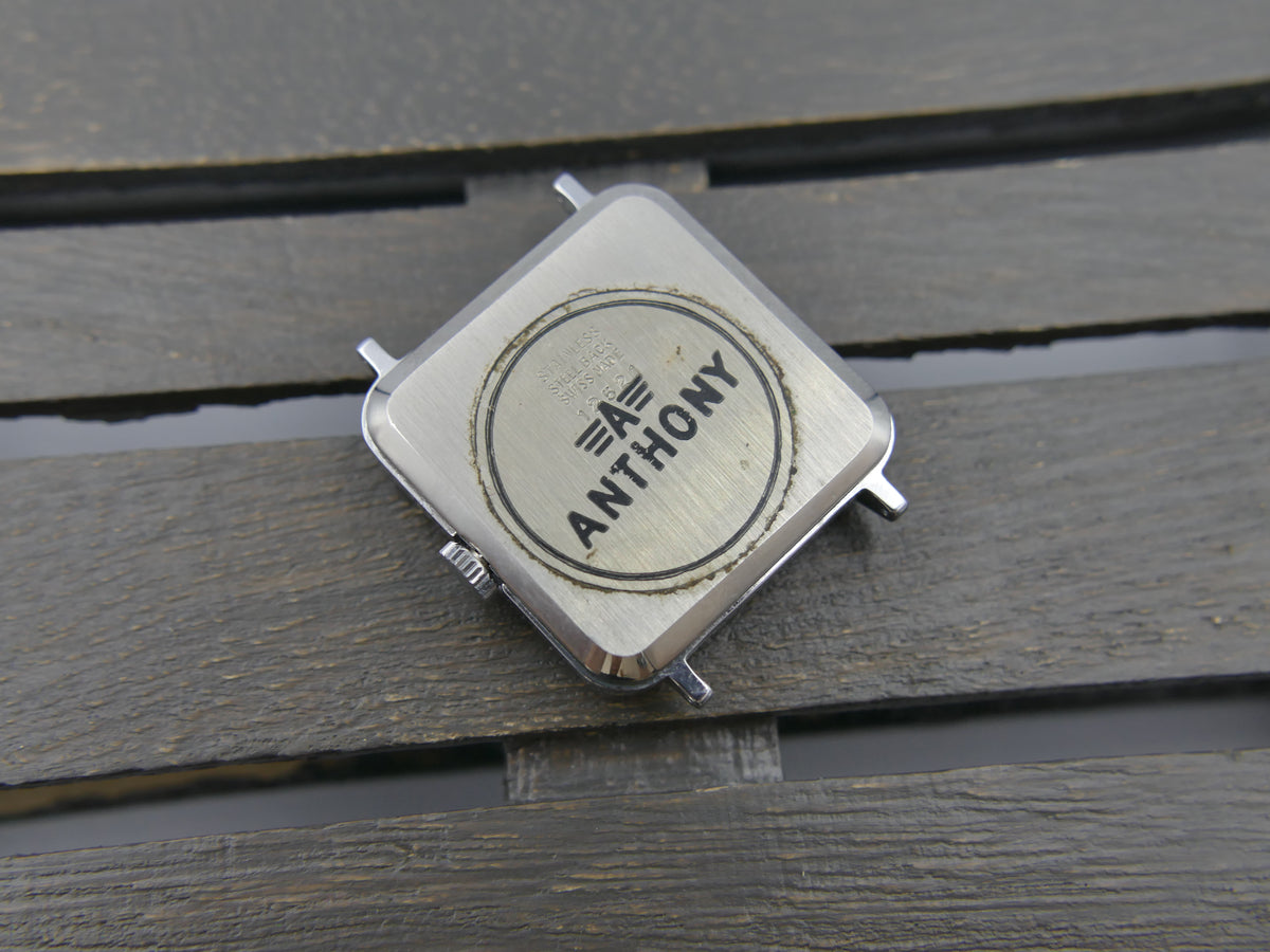 70s vintage watch mens NOS ANTHONY Square Tank  Blue Crackle Dial  Unitas 6365N
