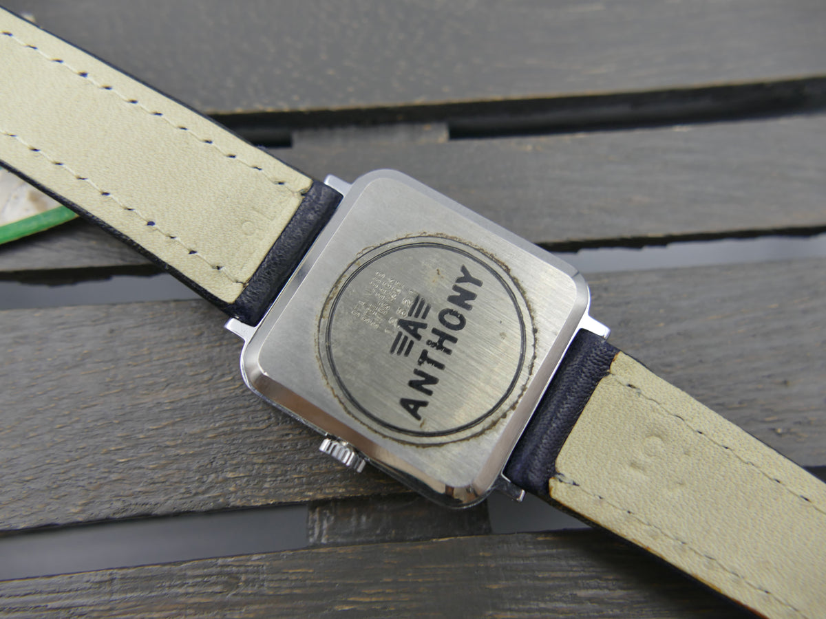 70s vintage watch mens NOS ANTHONY Square Tank  Blue Crackle Dial  Unitas 6365N