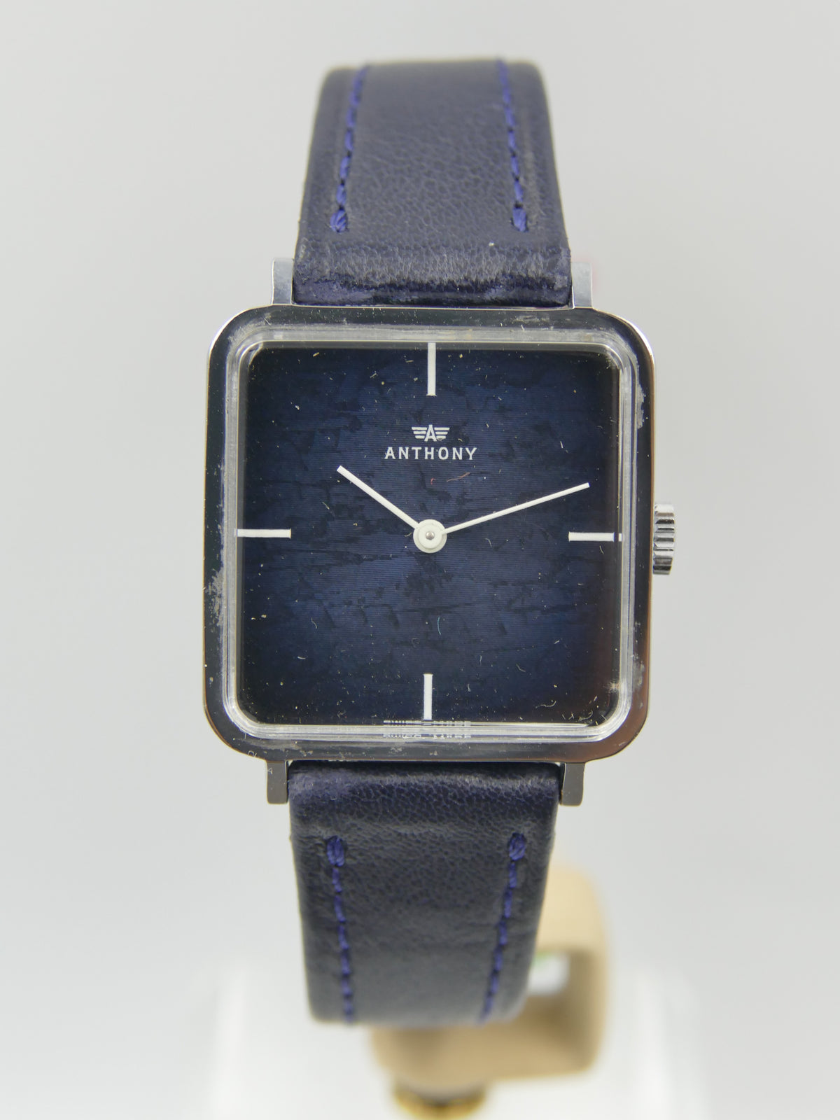 70s vintage watch mens NOS ANTHONY Square Tank  Blue Crackle Dial  Unitas 6365N