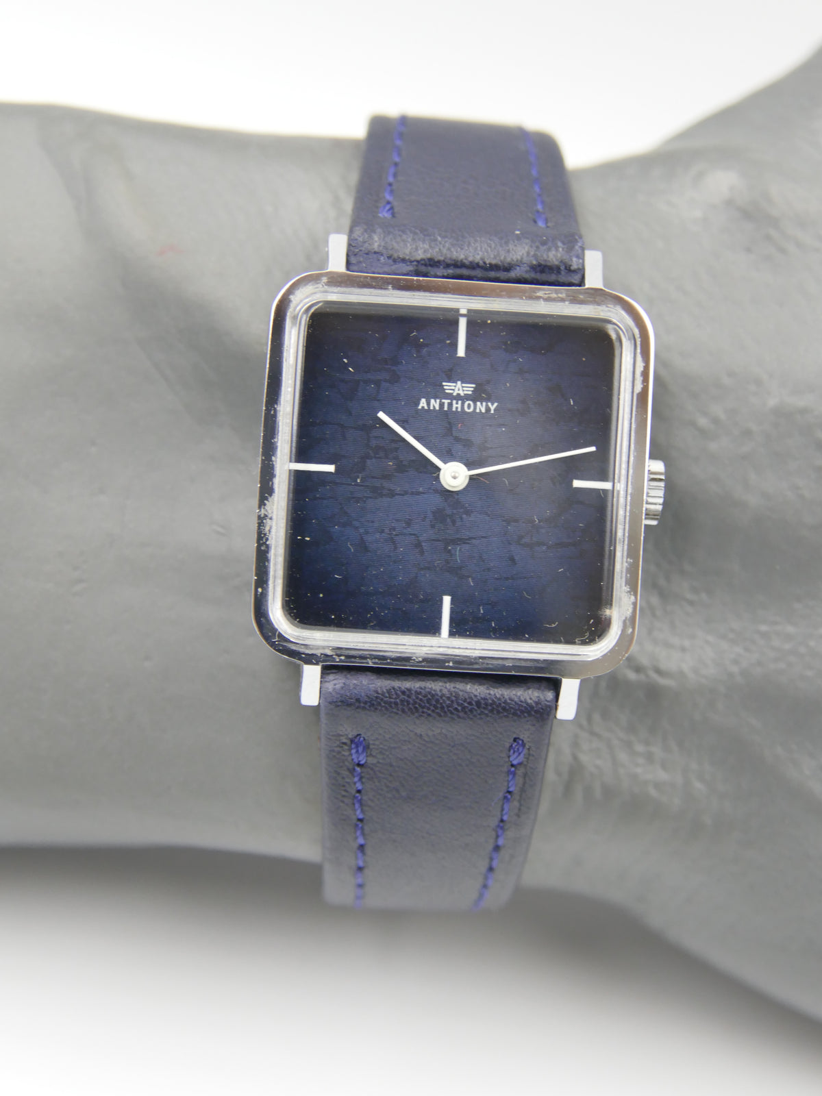 70s vintage watch mens NOS ANTHONY Square Tank  Blue Crackle Dial  Unitas 6365N