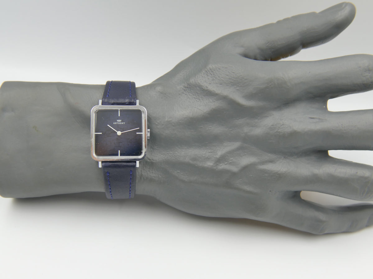 70s vintage watch mens NOS ANTHONY Square Tank  Blue Crackle Dial  Unitas 6365N