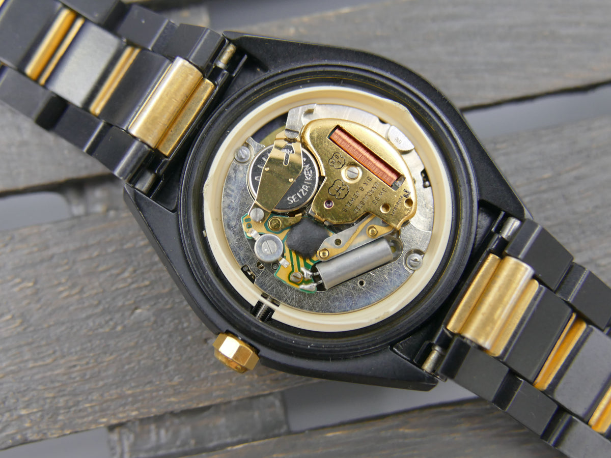 Montre vintage des années 80 pour homme, NOS, Proletaire, Swiss Made, cadran gaufré bleu, PVD noir et doré