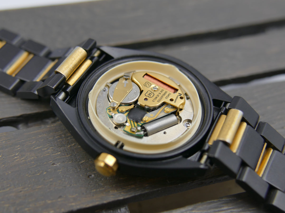 Montre vintage des années 80 pour homme, NOS, Proletaire, Swiss Made, cadran gaufré bleu, PVD noir et doré