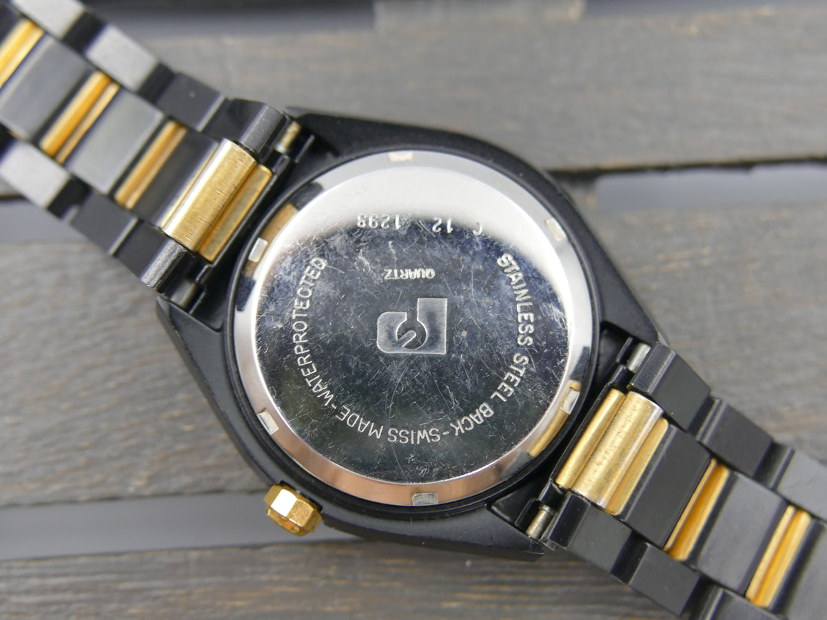 Montre vintage des années 80 pour homme, NOS, Proletaire, Swiss Made, cadran gaufré bleu, PVD noir et doré