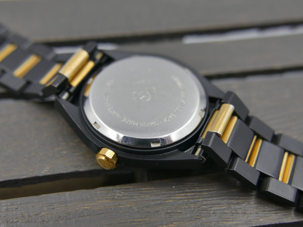 Montre vintage des années 80 pour homme, NOS, Proletaire, Swiss Made, cadran gaufré bleu, PVD noir et doré