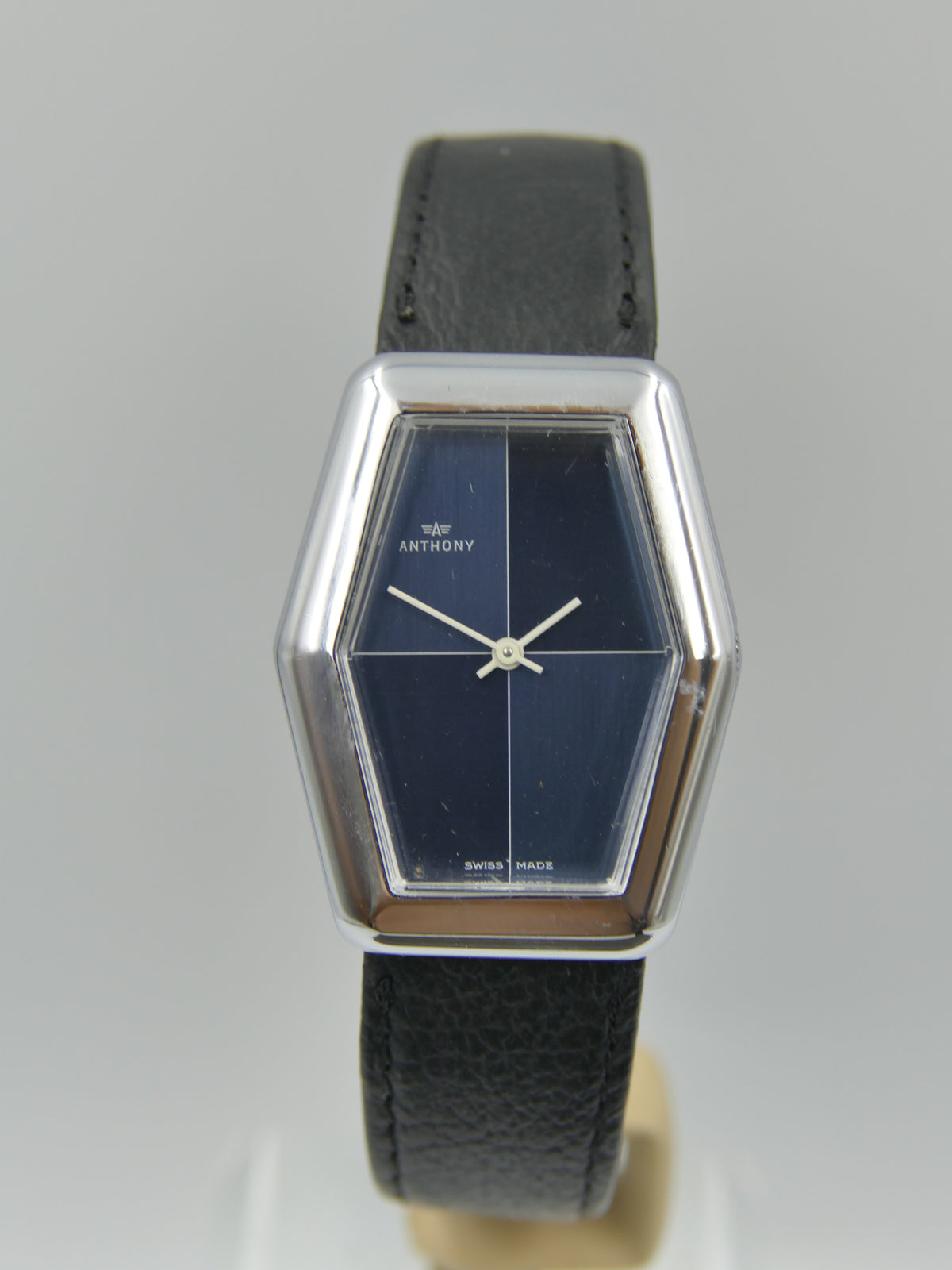 70s vintage watch mens NOS ANTHONY Hexagonal Dark Blue hand wind Unitas 6365N