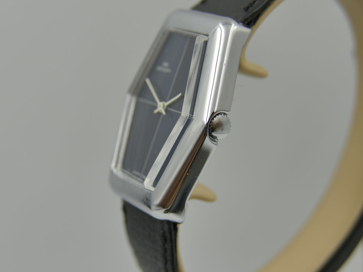 70s vintage watch mens NOS ANTHONY Hexagonal Dark Blue hand wind Unitas 6365N