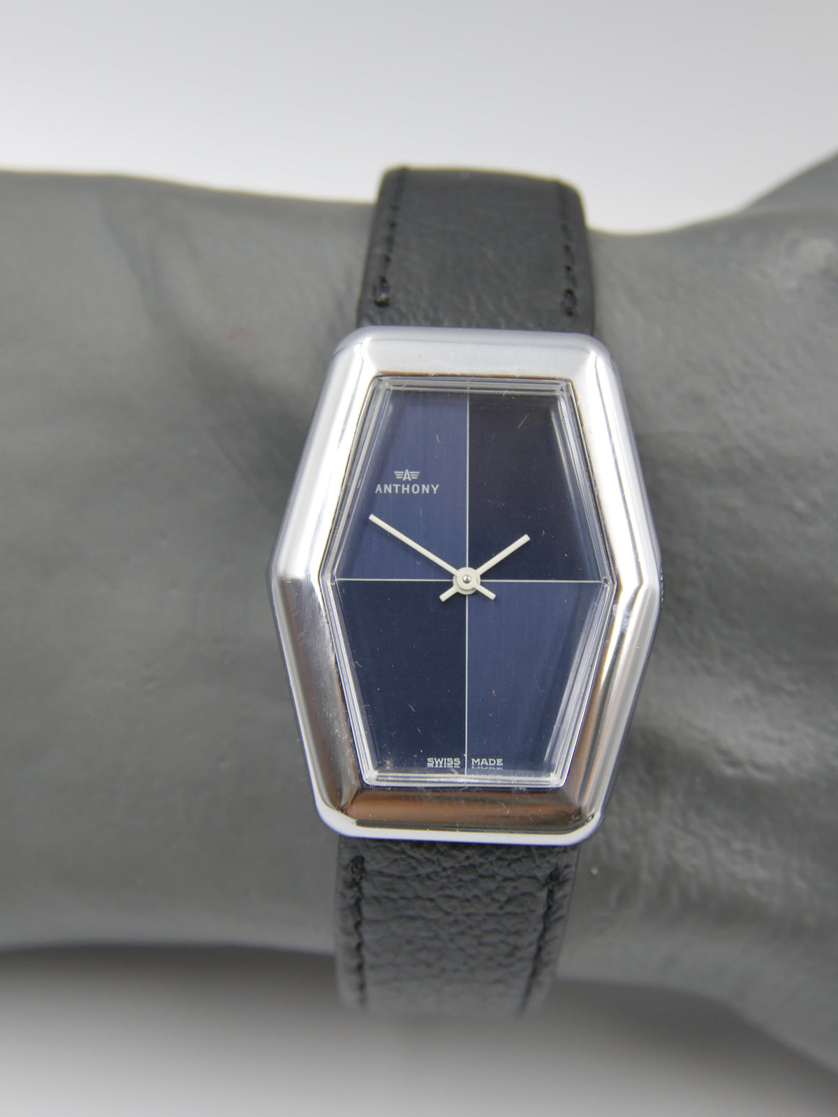 70s vintage watch mens NOS ANTHONY Hexagonal Dark Blue hand wind Unitas 6365N