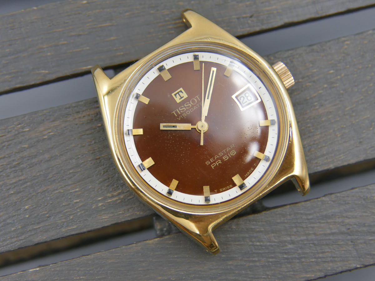 60s vintage watch mens Tissot Seastar PR 516 ref 41516 42516-7X cal 782-1 burgundy dial serviced