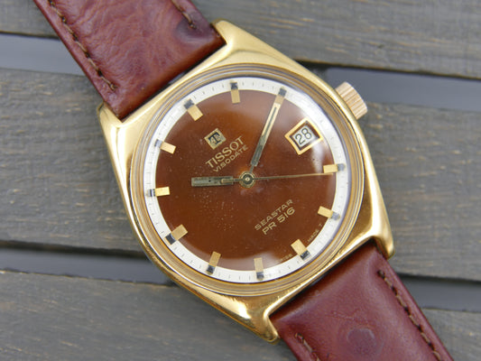 60s vintage watch mens Tissot Seastar PR 516 ref 41516 42516-7X cal 782-1 burgundy dial serviced