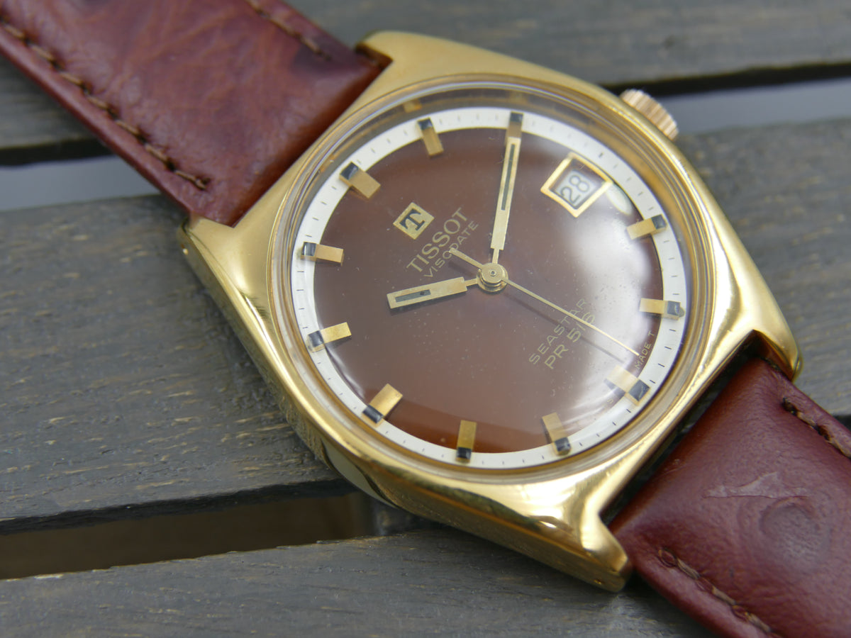 60s vintage watch mens Tissot Seastar PR 516 ref 41516 42516-7X cal 782-1 burgundy dial serviced