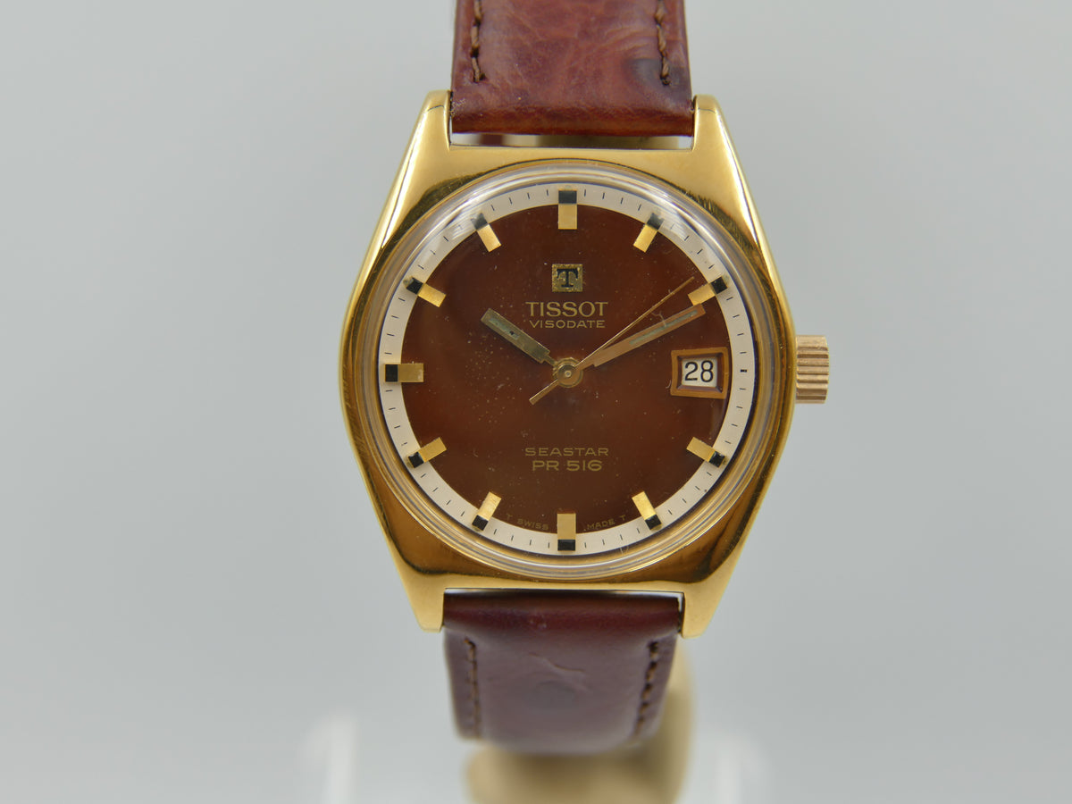 60s vintage watch mens Tissot Seastar PR 516 ref 41516 42516-7X cal 782-1 burgundy dial serviced