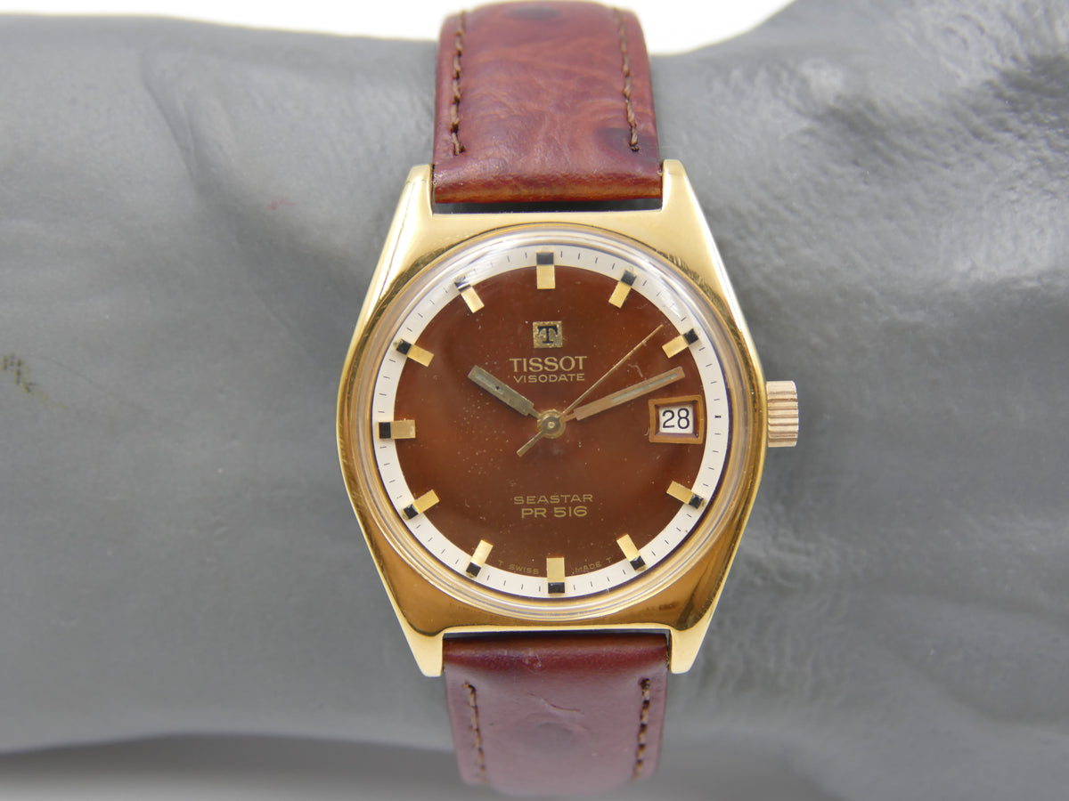 60s vintage watch mens Tissot Seastar PR 516 ref 41516 42516-7X cal 782-1 burgundy dial serviced