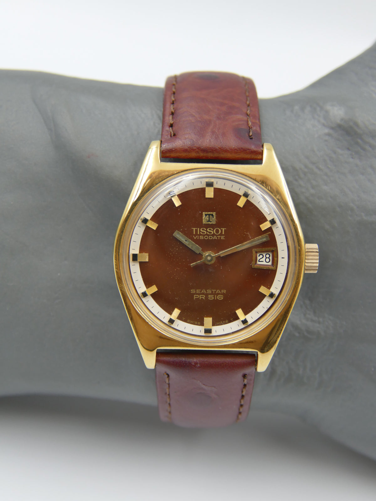 60s vintage watch mens Tissot Seastar PR 516 ref 41516 42516-7X cal 782-1 burgundy dial serviced