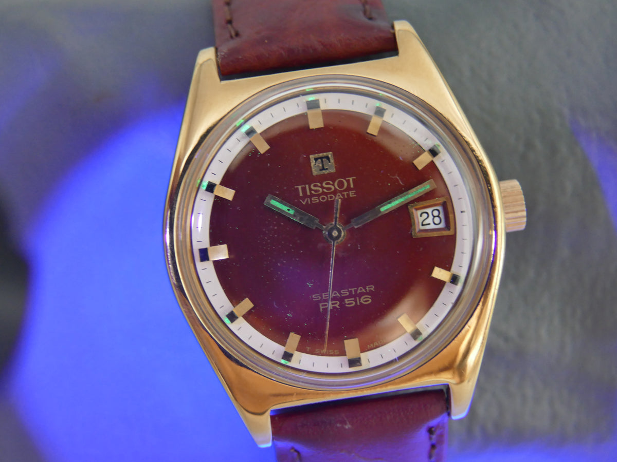 60s vintage watch mens Tissot Seastar PR 516 ref 41516 42516-7X cal 782-1 burgundy dial serviced