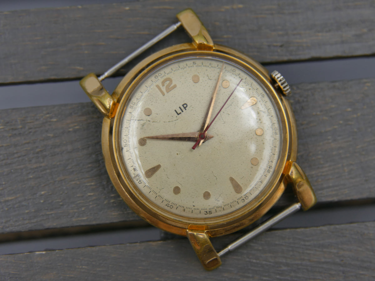 50s vintage watch mens LIP Oversize Jumbo Fancy Lugs 37mm Cal. R25 / 253-465 serviced