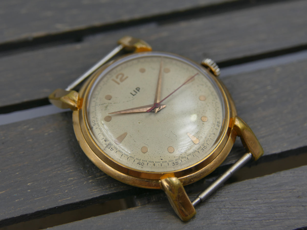 50s vintage watch mens LIP Oversize Jumbo Fancy Lugs 37mm Cal. R25 / 253-465 serviced