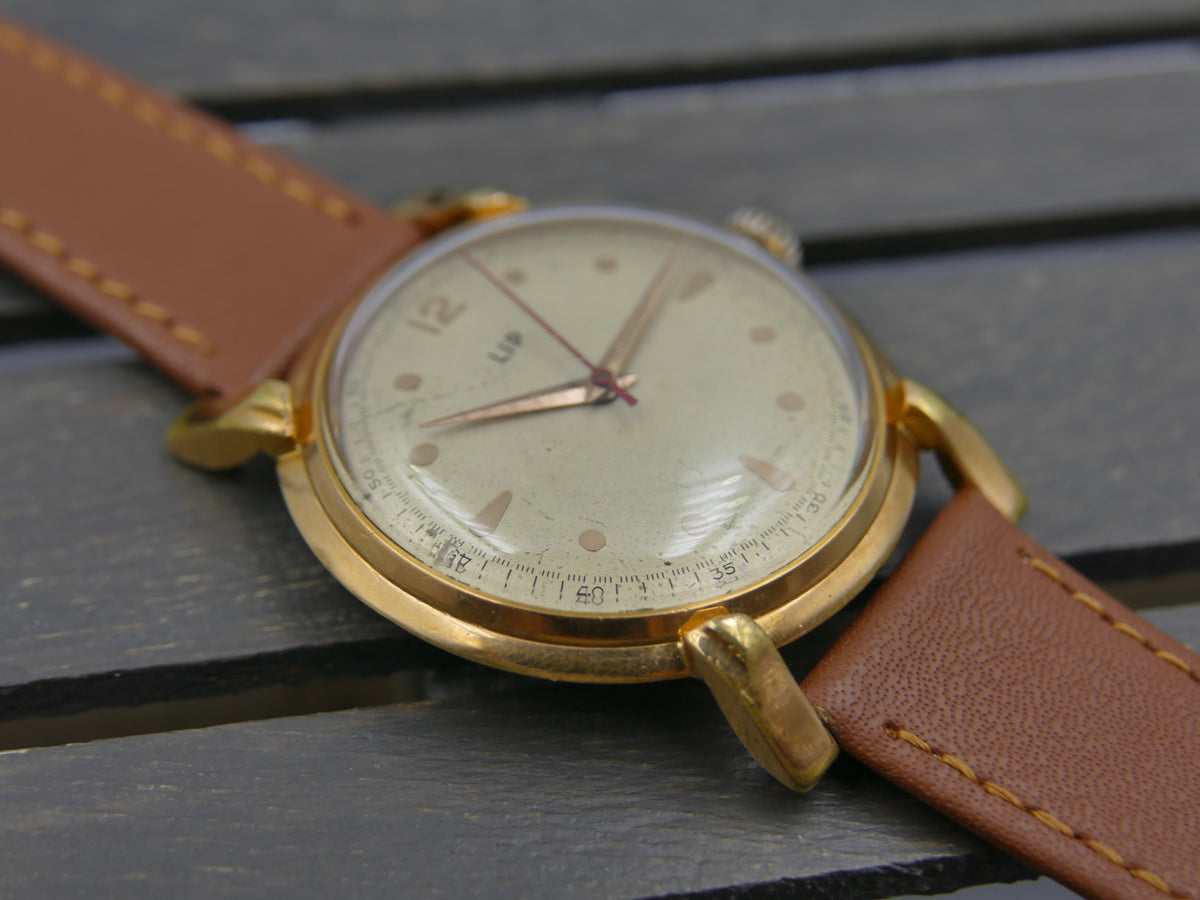 50s vintage watch mens LIP Oversize Jumbo Fancy Lugs 37mm Cal. R25 / 253-465 serviced
