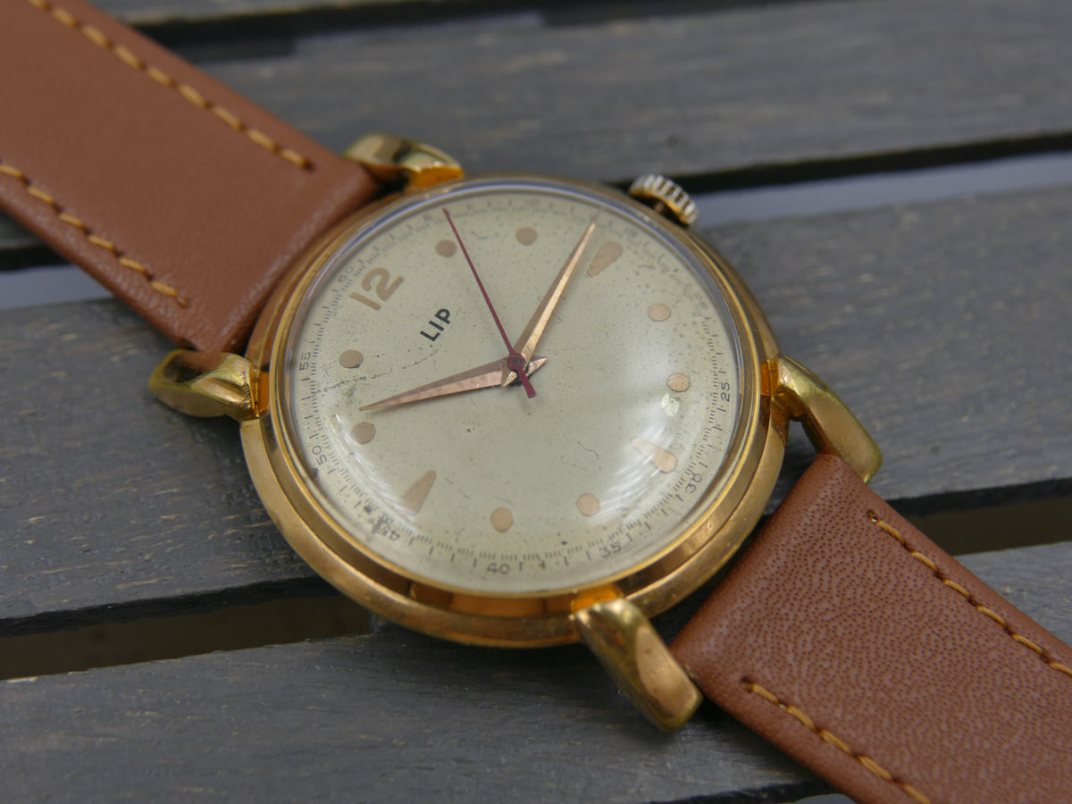 50s vintage watch mens LIP Oversize Jumbo Fancy Lugs 37mm Cal. R25 / 253-465 serviced