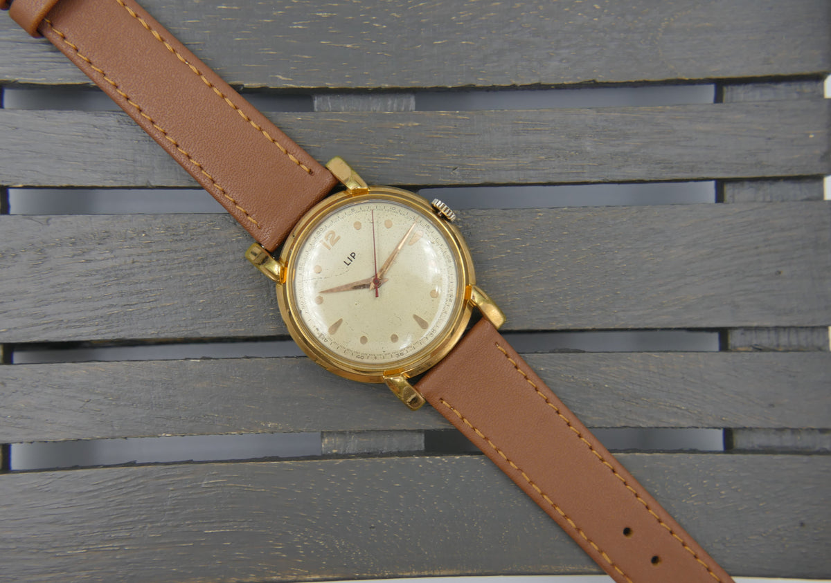 50s vintage watch mens LIP Oversize Jumbo Fancy Lugs 37mm Cal. R25 / 253-465 serviced
