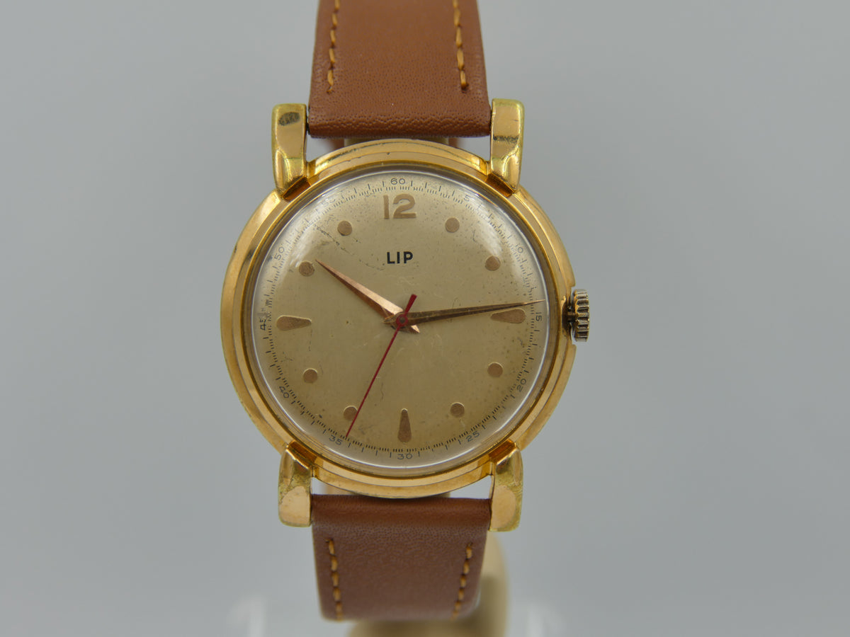 50s vintage watch mens LIP Oversize Jumbo Fancy Lugs 37mm Cal. R25 / 253-465 serviced