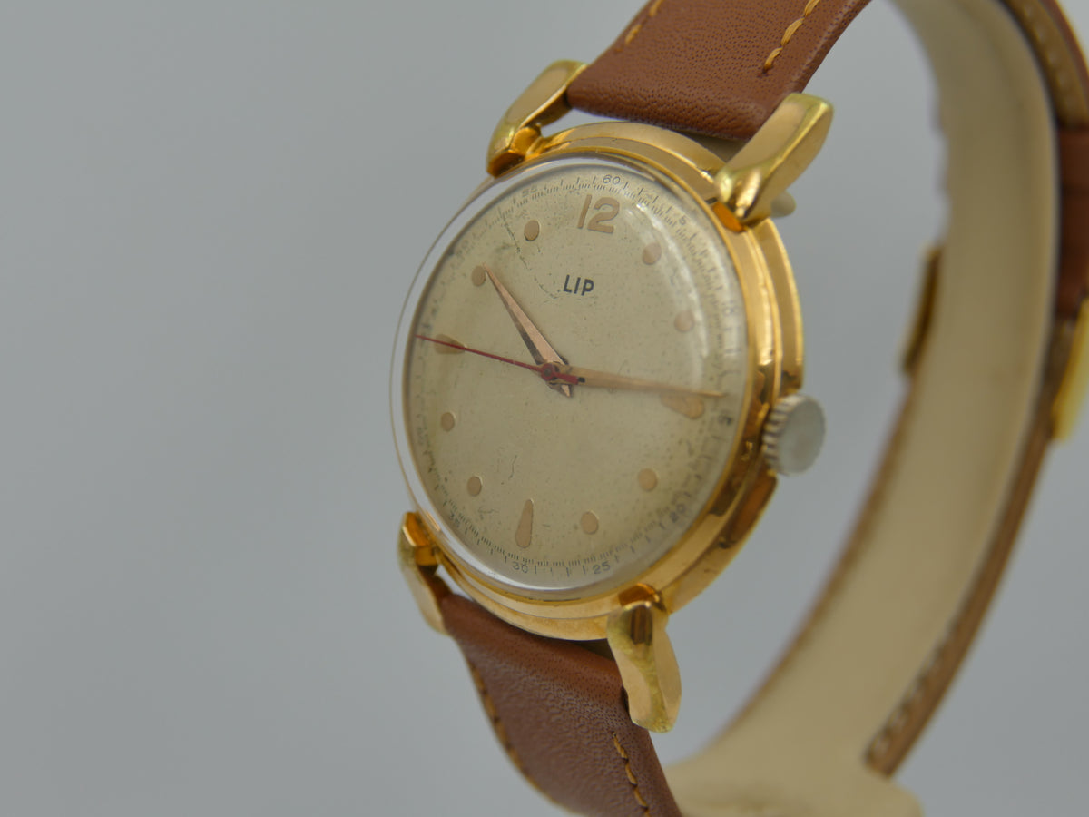 50s vintage watch mens LIP Oversize Jumbo Fancy Lugs 37mm Cal. R25 / 253-465 serviced