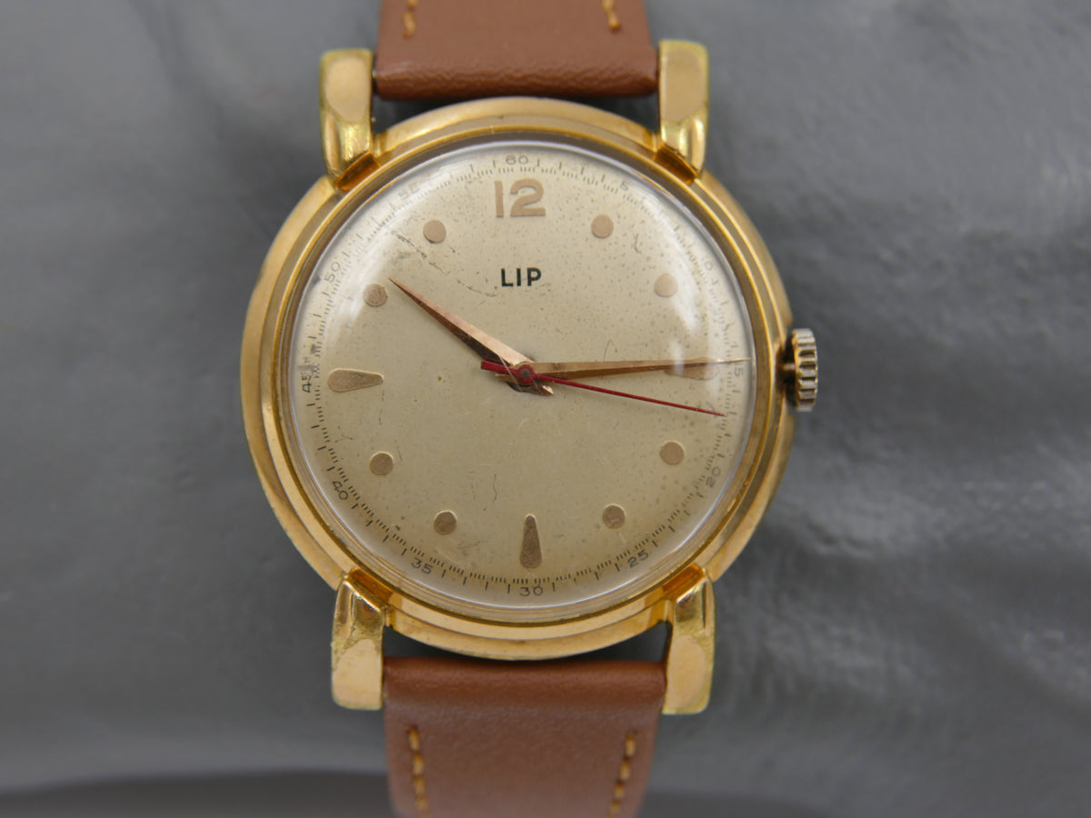 50s vintage watch mens LIP Oversize Jumbo Fancy Lugs 37mm Cal. R25 / 253-465 serviced