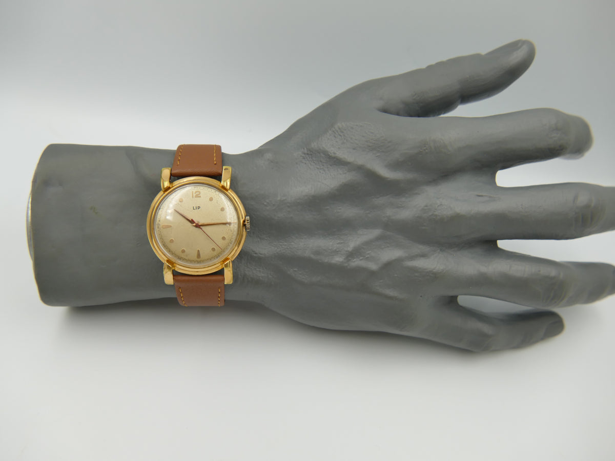 50s vintage watch mens LIP Oversize Jumbo Fancy Lugs 37mm Cal. R25 / 253-465 serviced