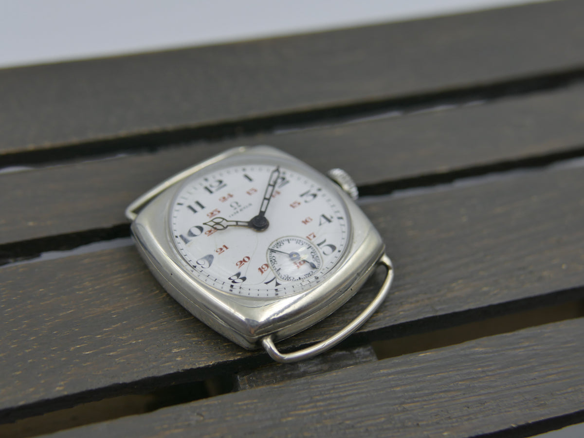 1916 Watch WWI Officer's Omega Trench Solid Silver 0.900 Enamel Dial