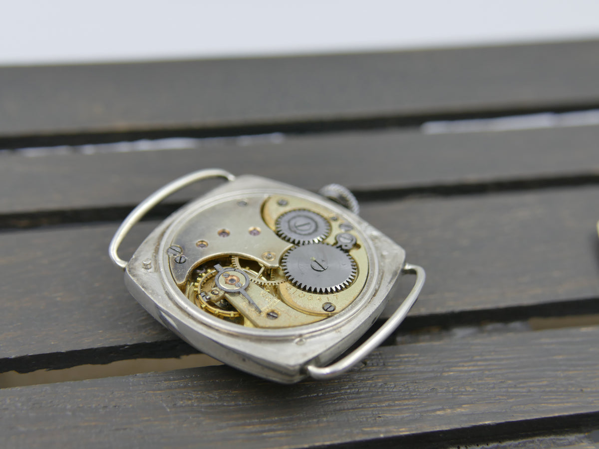1916 Watch WWI Officer's Omega Trench Solid Silver 0.900 Enamel Dial