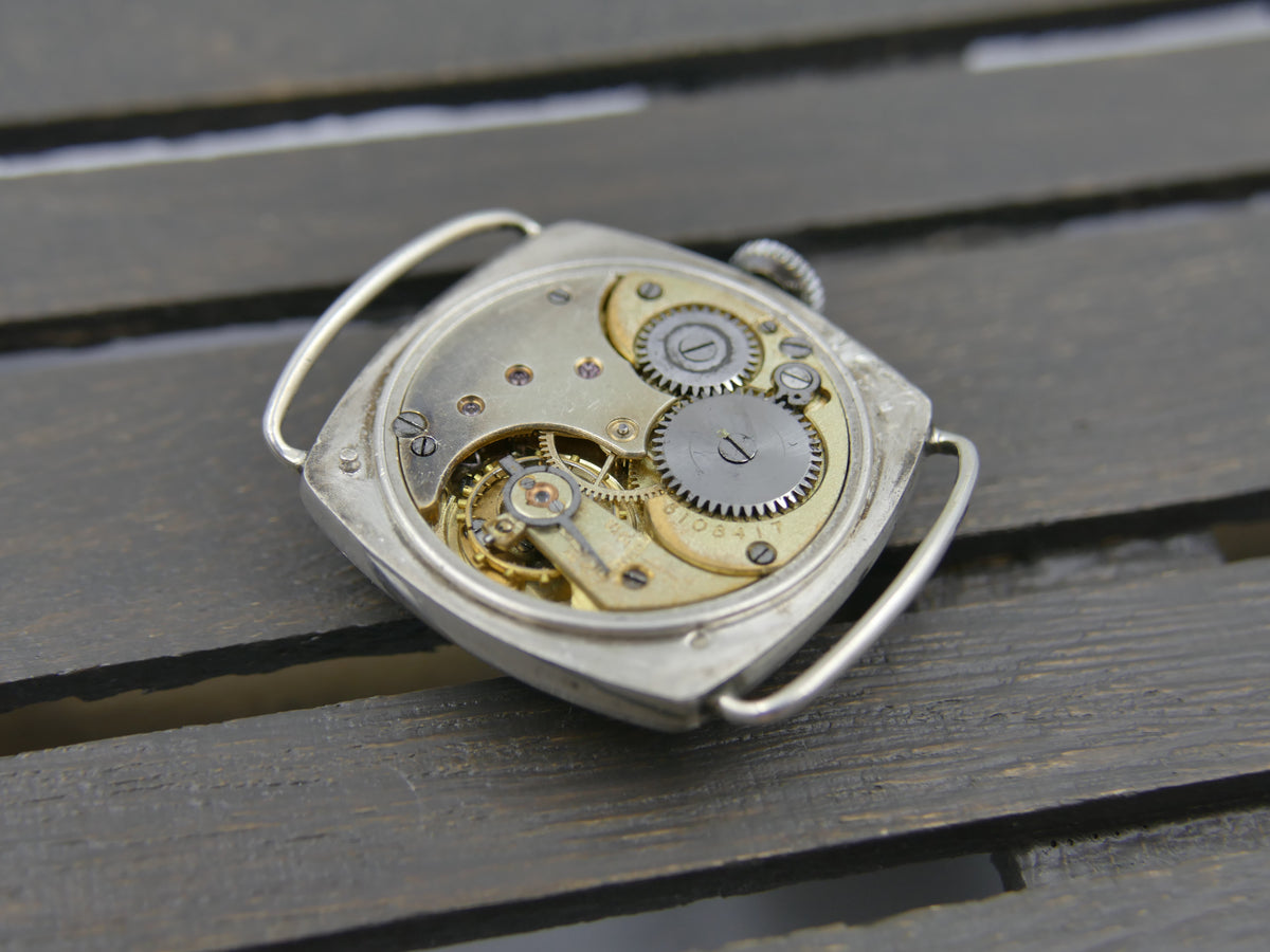1916 Watch WWI Officer's Omega Trench Solid Silver 0.900 Enamel Dial