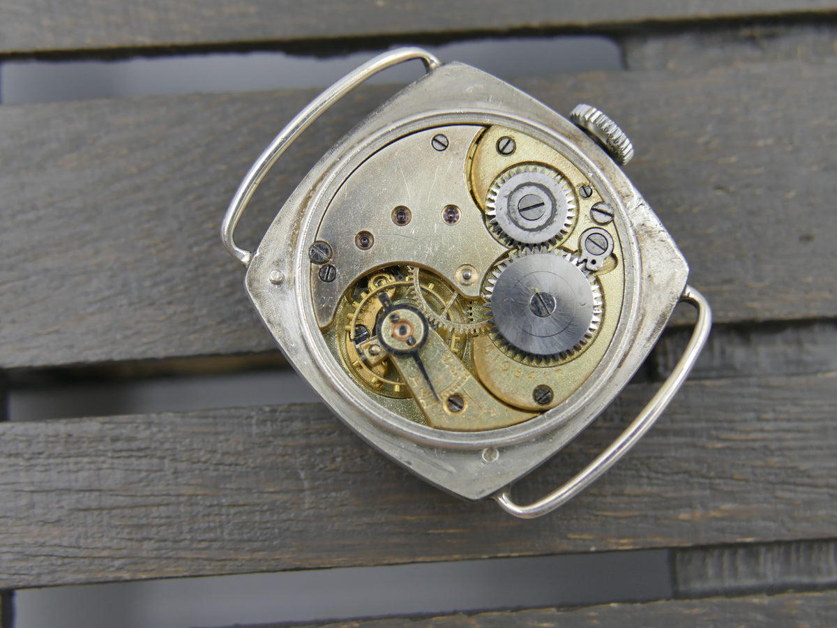 1916 Watch WWI Officer's Omega Trench Solid Silver 0.900 Enamel Dial