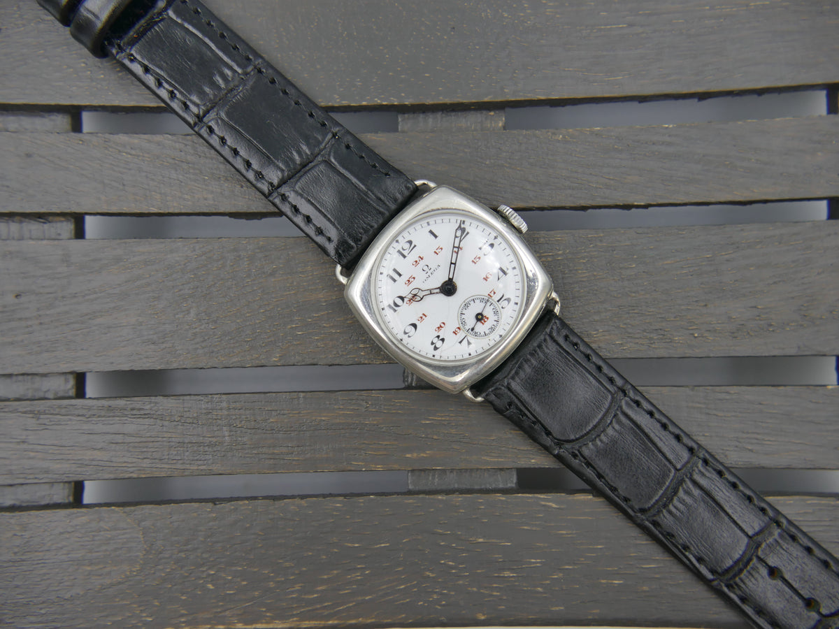 1916 Watch WWI Officer's Omega Trench Solid Silver 0.900 Enamel Dial