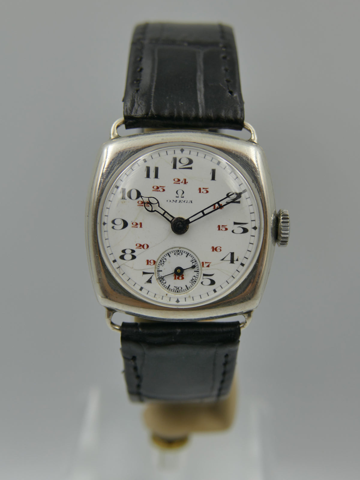 1916 Watch WWI Officer's Omega Trench Solid Silver 0.900 Enamel Dial