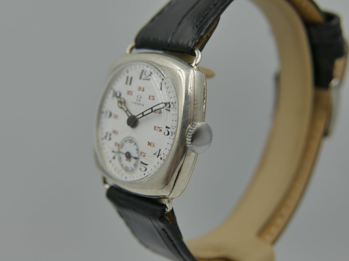 1916 Watch WWI Officer's Omega Trench Solid Silver 0.900 Enamel Dial