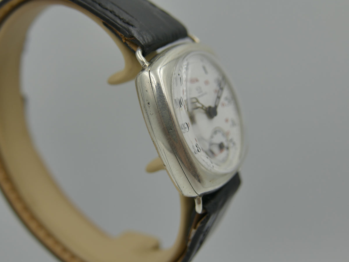 1916 Watch WWI Officer's Omega Trench Solid Silver 0.900 Enamel Dial