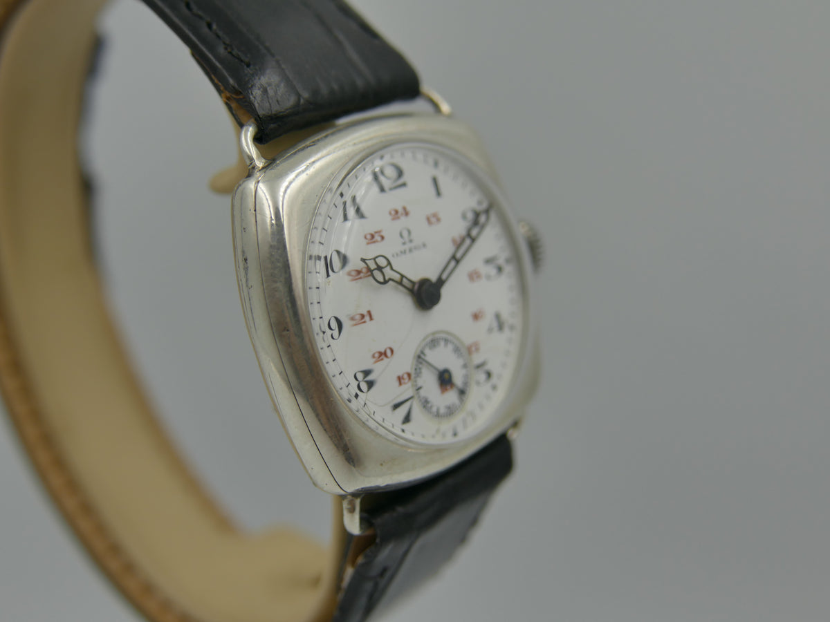 1916 Watch WWI Officer's Omega Trench Solid Silver 0.900 Enamel Dial