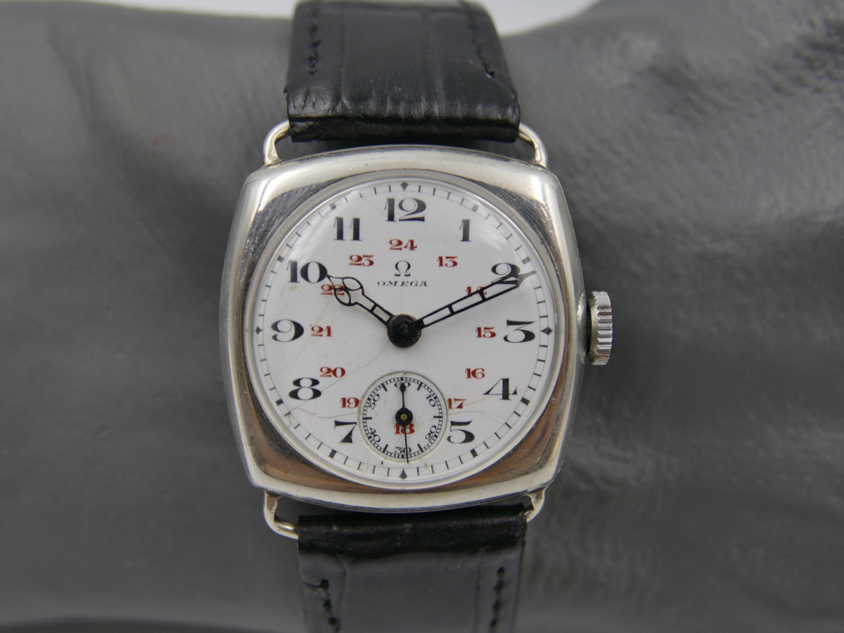 1916 Watch WWI Officer's Omega Trench Solid Silver 0.900 Enamel Dial