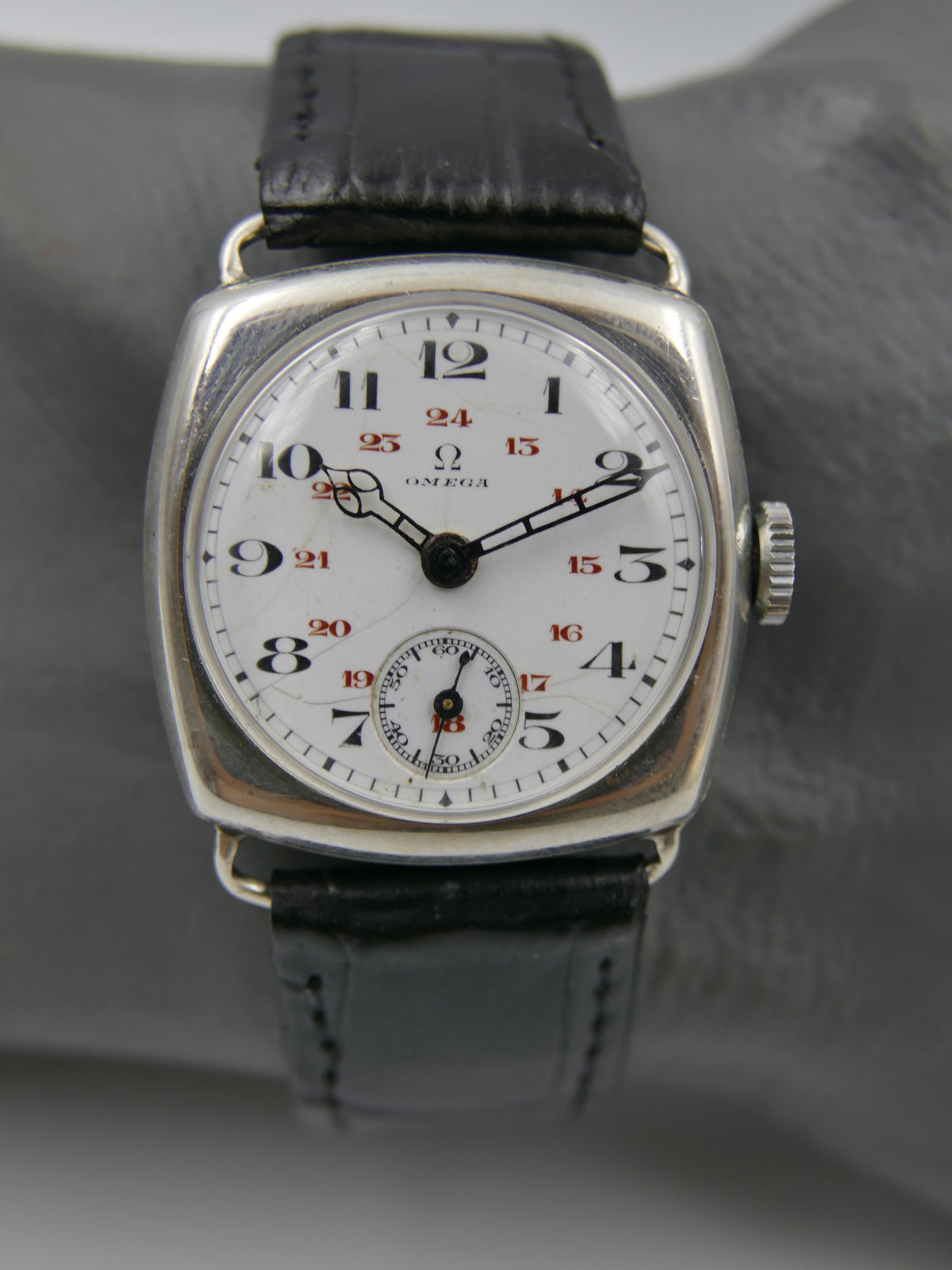 1916 Watch WWI Officer's Omega Trench Solid Silver 0.900 Enamel Dial