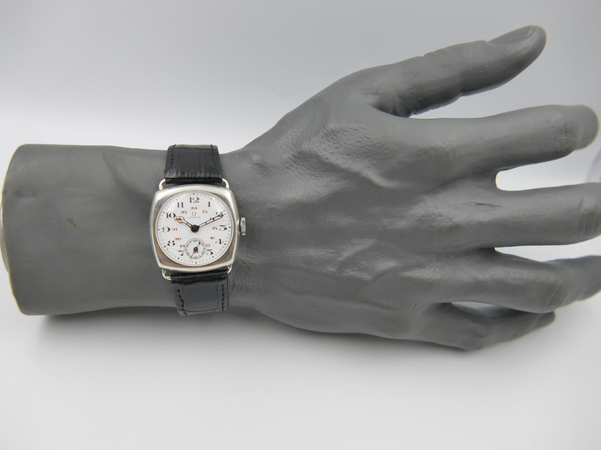 1916 Watch WWI Officer's Omega Trench Solid Silver 0.900 Enamel Dial